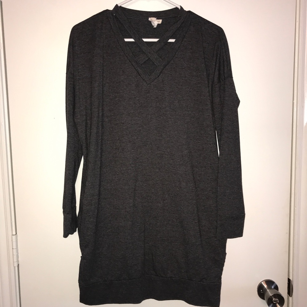 EUC Charcoal Criss Cross Tunic
